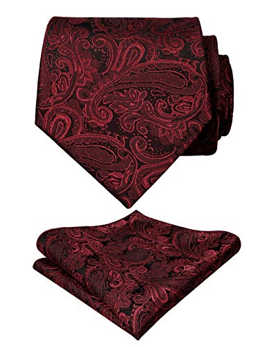 Men's Paisley Floral Tie Handkerchief Wedding Woven Necktie Set, 174