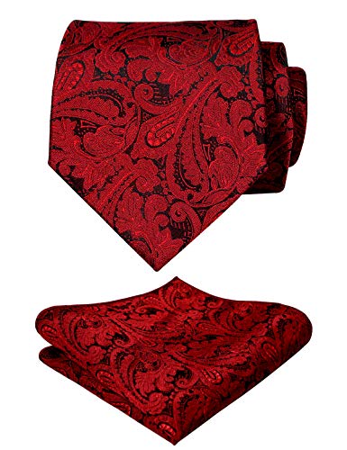 Men's Paisley Floral Tie Handkerchief Wedding Woven Necktie Set, 174