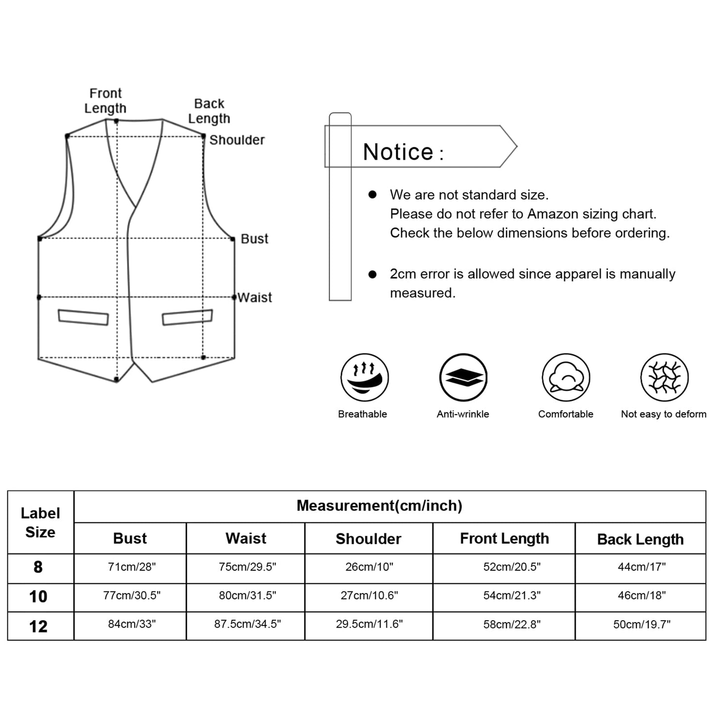 Boy's Classic Solid Bow Tie, Necktie and Suit Vest Set, 078-Black
