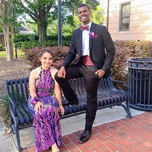 Men's Classic Paisley Woven Self-tied Adjustable Bow Tie, Cummerbund and Pocket Square Set, 133