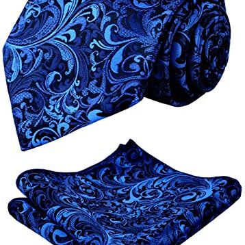 Men's Leaf Pattern Necktie with Plant Printed Pocket Square Set, 150
