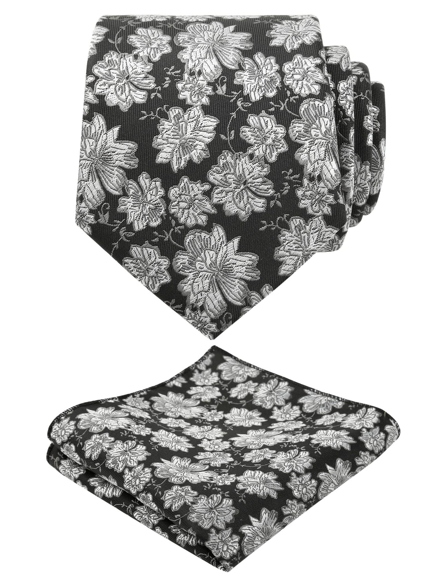 Men's 3.15inches Rose Flower Pattern Tie with Floral Printed Pocket Square Set, 145