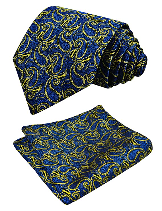 Men's 3.15inches Rose Flower Pattern Tie with Floral Printed Pocket Square Set, 151