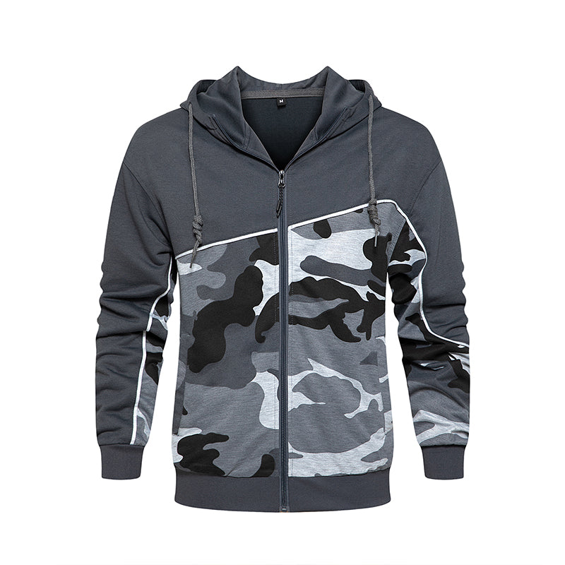 Men's Charcoal Camo Sportswear Full Zip-up Hoodie Set SS004