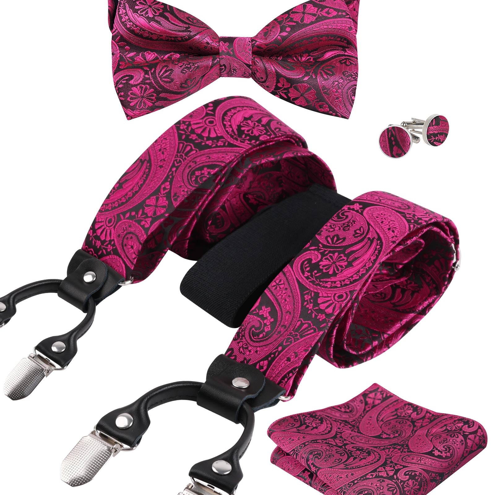 Mens Paisley Suspender, Pre-tied Bow Tie, Hanky, Cufflinks Set- BD071