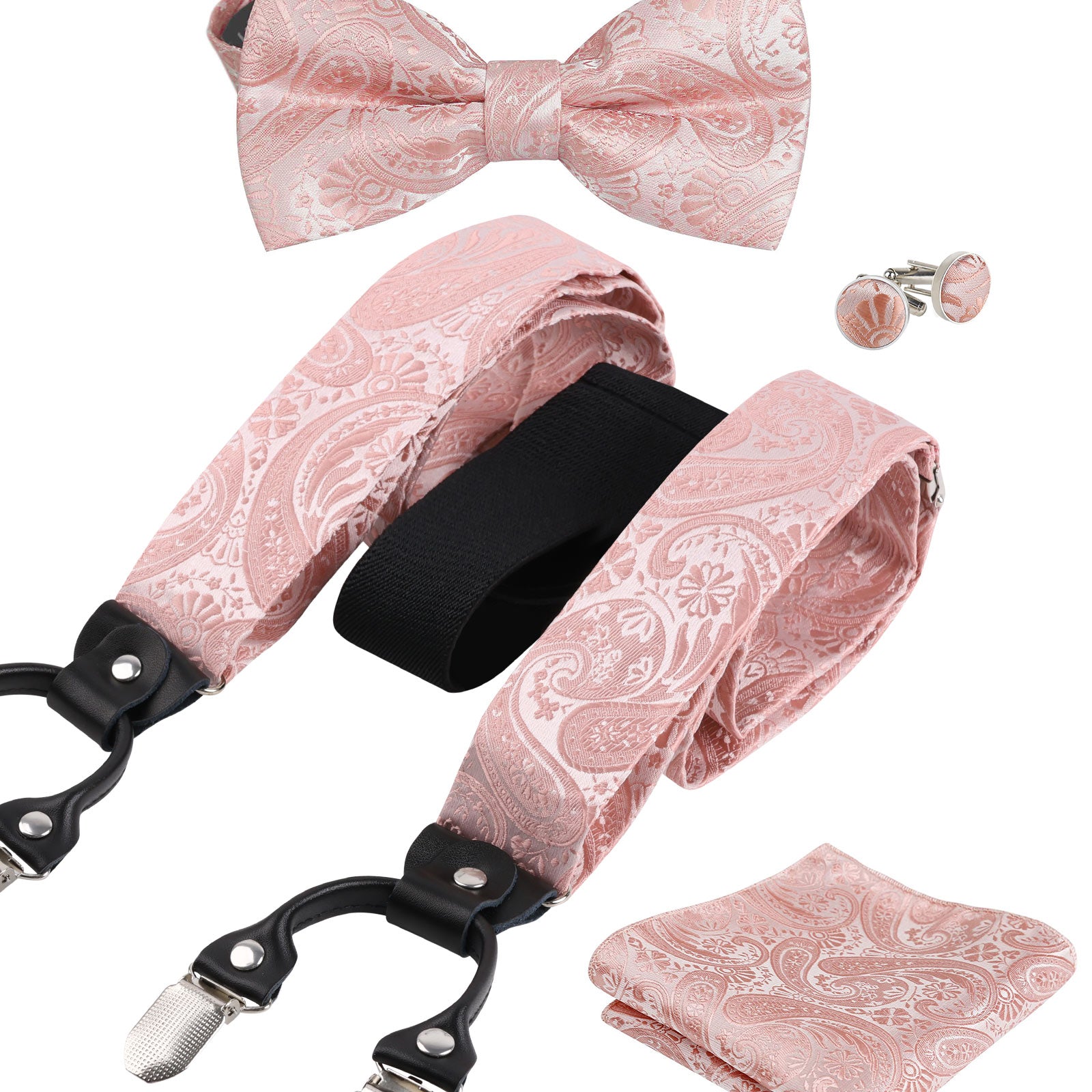 Mens Paisley Suspender, Pre-tied Bow Tie, Hanky, Cufflinks Set- BD071