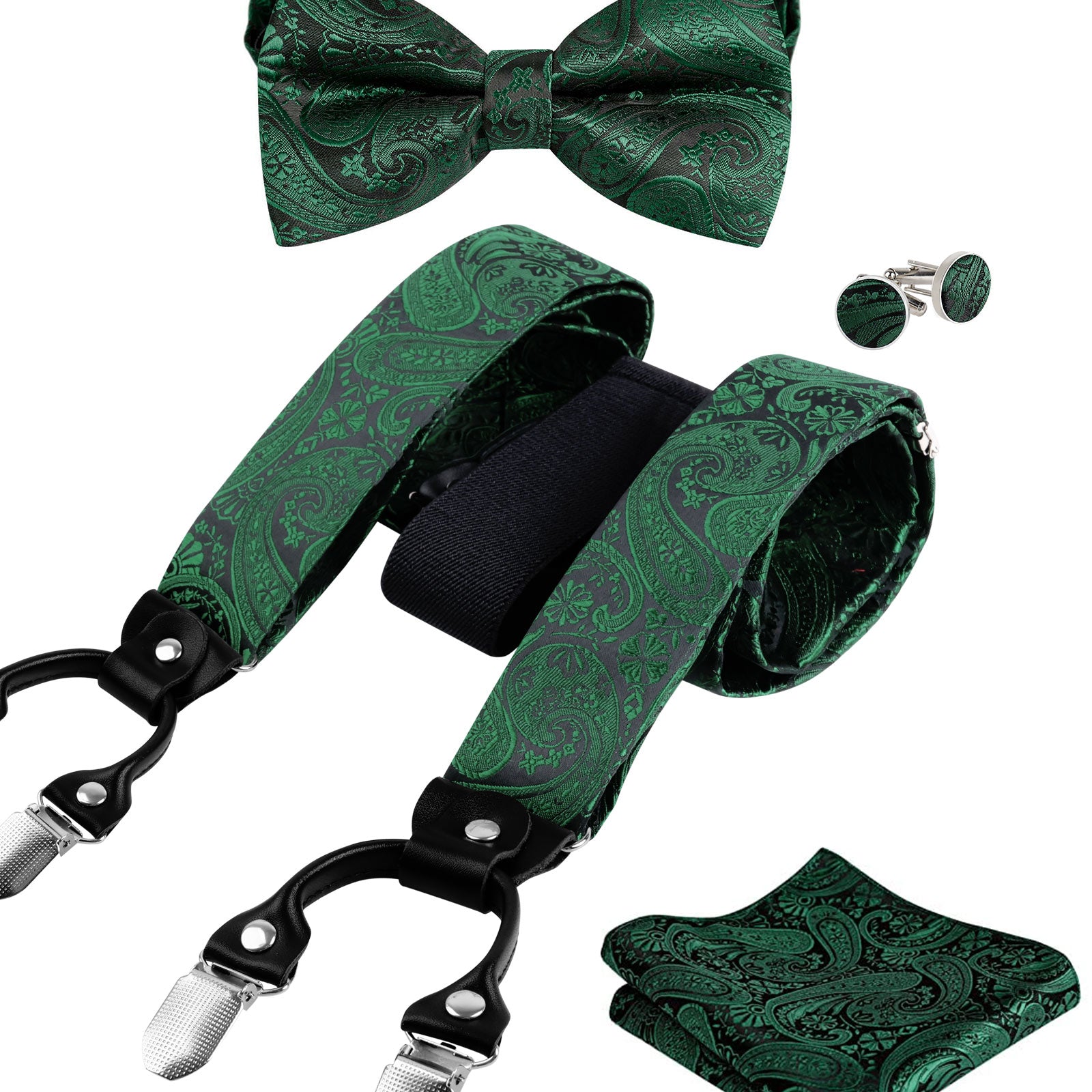 Mens Paisley Suspender, Pre-tied Bow Tie, Hanky, Cufflinks Set- BD071