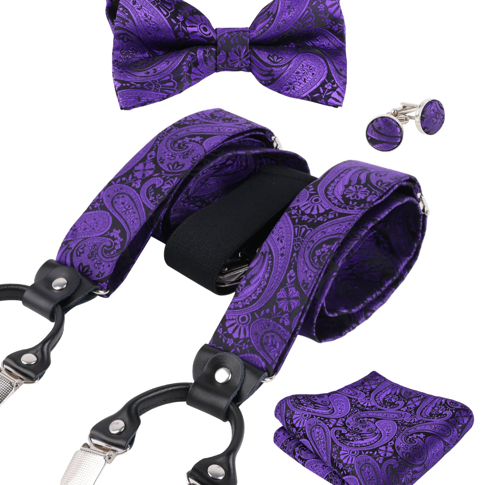 Mens Paisley Suspender, Pre-tied Bow Tie, Hanky, Cufflinks Set- BD071