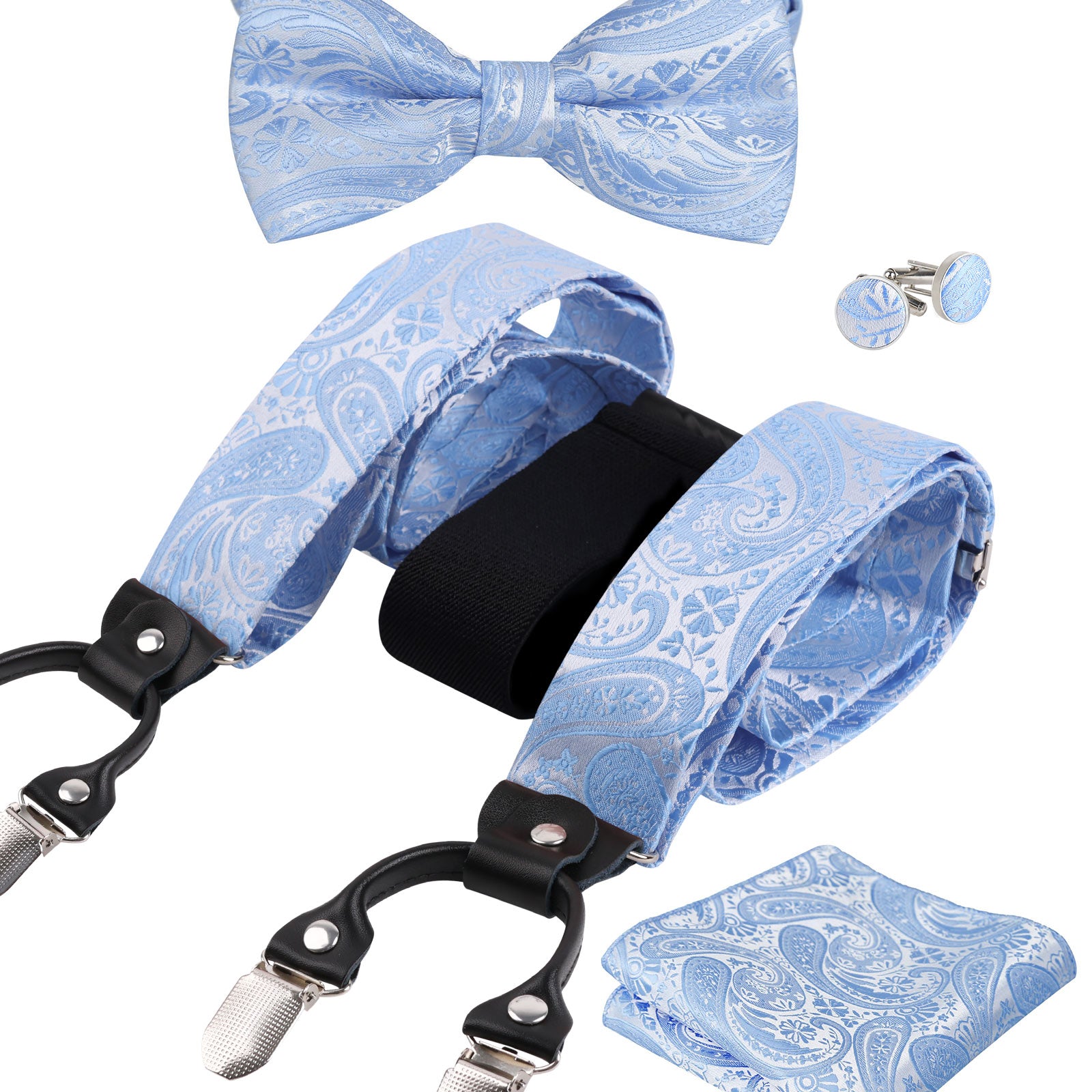 Mens Paisley Suspender, Pre-tied Bow Tie, Hanky, Cufflinks Set- BD071