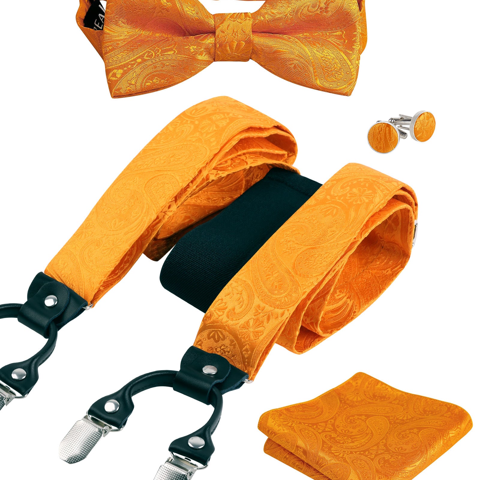 Mens Paisley Suspender, Pre-tied Bow Tie, Hanky, Cufflinks Set- BD071
