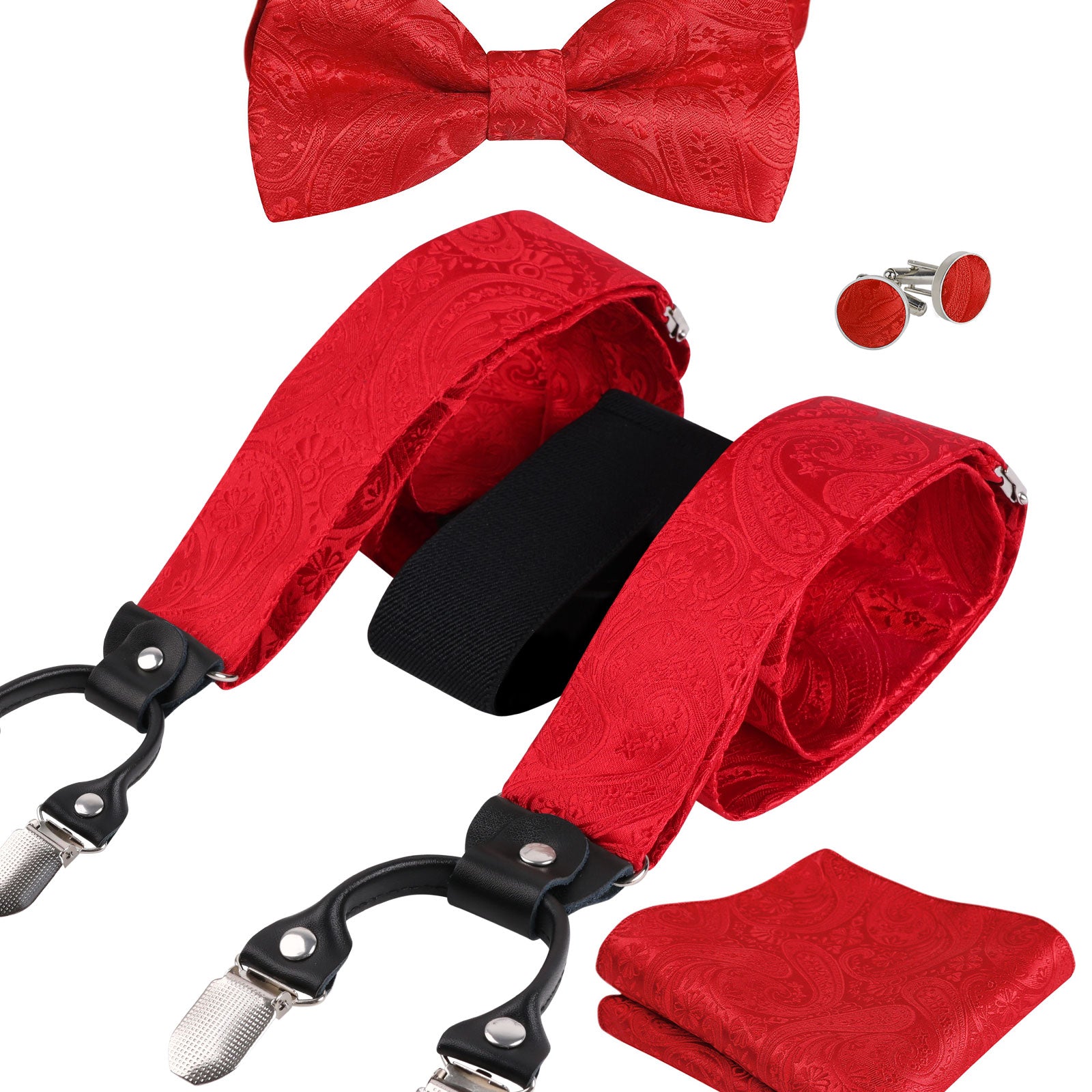Mens Paisley Suspender, Pre-tied Bow Tie, Hanky, Cufflinks Set- BD071