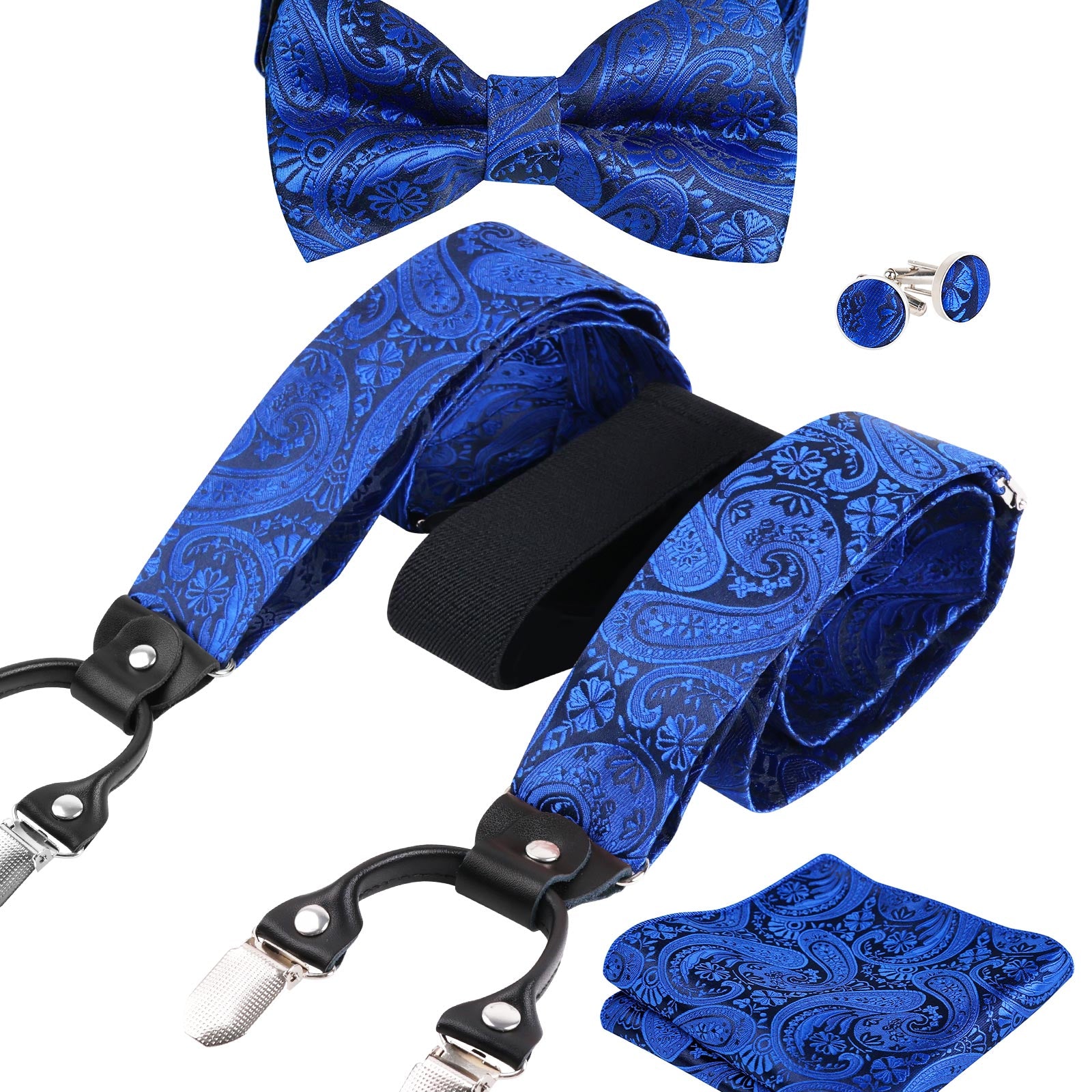 Mens Paisley Suspender, Pre-tied Bow Tie, Hanky, Cufflinks Set- BD071