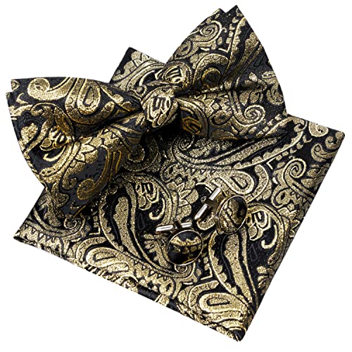 Men's Paisley Pre-tied Bow Tie, Pocket Square and Cufflinks Set #048