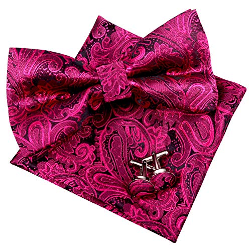 Men's Paisley Pre-tied Bow Tie, Pocket Square and Cufflinks Set #048