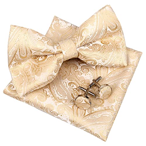 Men's Paisley Pre-tied Bow Tie, Pocket Square and Cufflinks Set #048