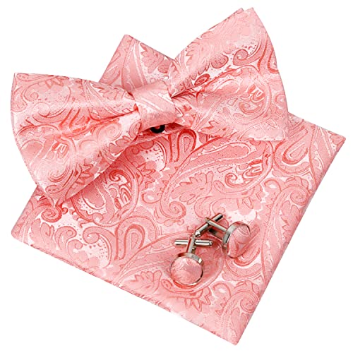 Men's Paisley Pre-tied Bow Tie, Pocket Square and Cufflinks Set #048