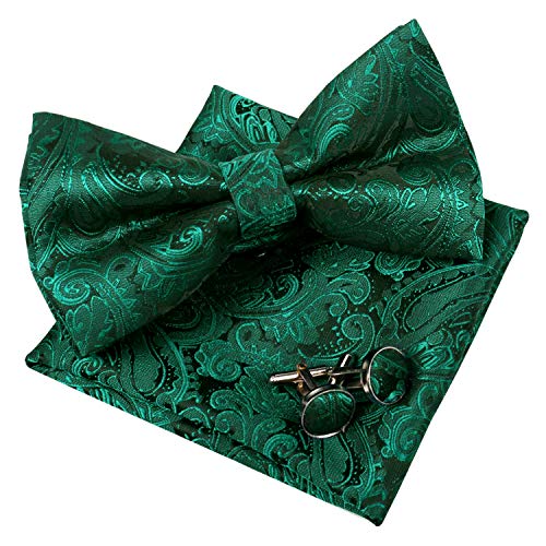 Men's Paisley Pre-tied Bow Tie, Pocket Square and Cufflinks Set #048