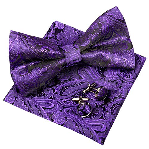 Men's Paisley Pre-tied Bow Tie, Pocket Square and Cufflinks Set #048