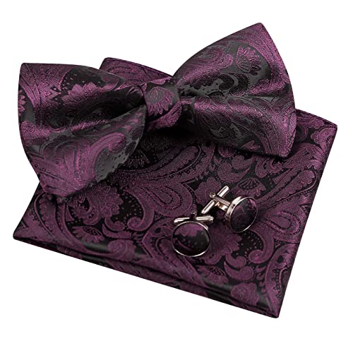 Men's Paisley Pre-tied Bow Tie, Pocket Square and Cufflinks Set #048