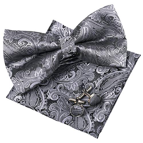 Men's Paisley Pre-tied Bow Tie, Pocket Square and Cufflinks Set #048