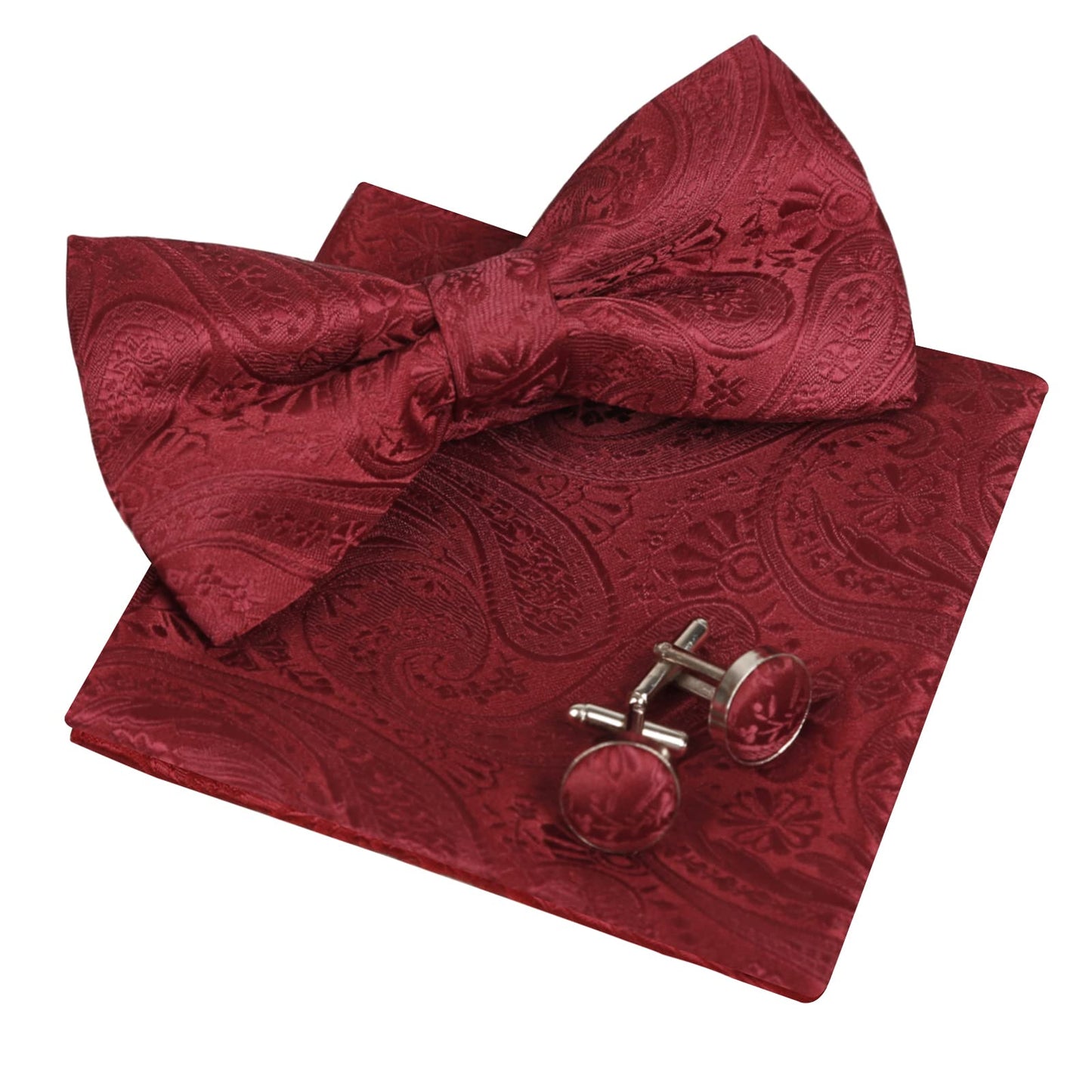 Alizeal Men's Classic Paisley Bow Tie, Hanky and Cufflinks Set, 028