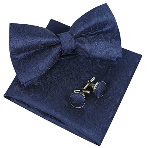 Men's Paisley Pre-tied Bow Tie, Pocket Square and Cufflinks Set #048