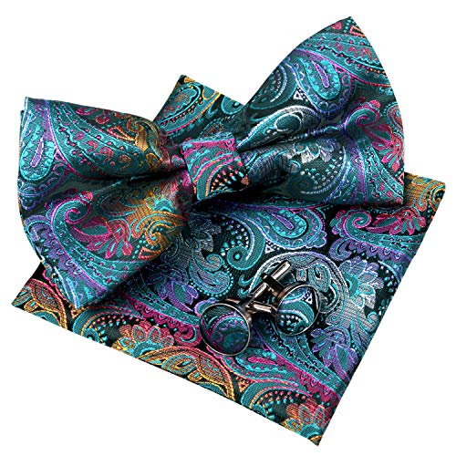 Men's Paisley Pre-tied Bow Tie, Pocket Square and Cufflinks Set #048