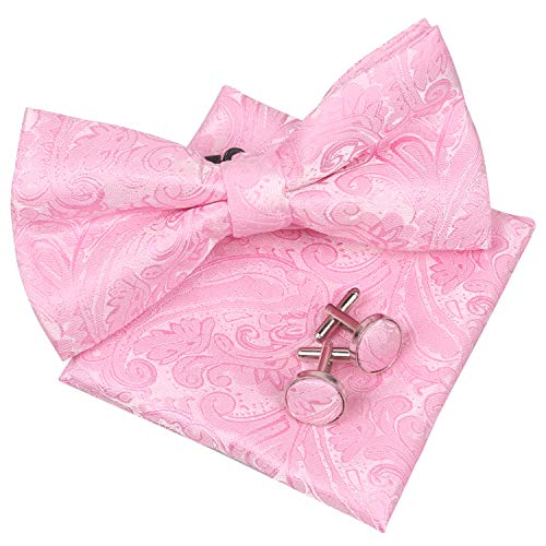 Men's Paisley Pre-tied Bow Tie, Pocket Square and Cufflinks Set #048