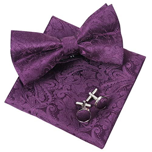 Men's Paisley Pre-tied Bow Tie, Pocket Square and Cufflinks Set #048