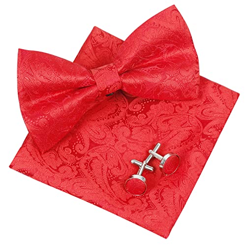 Men's Paisley Pre-tied Bow Tie, Pocket Square and Cufflinks Set #048