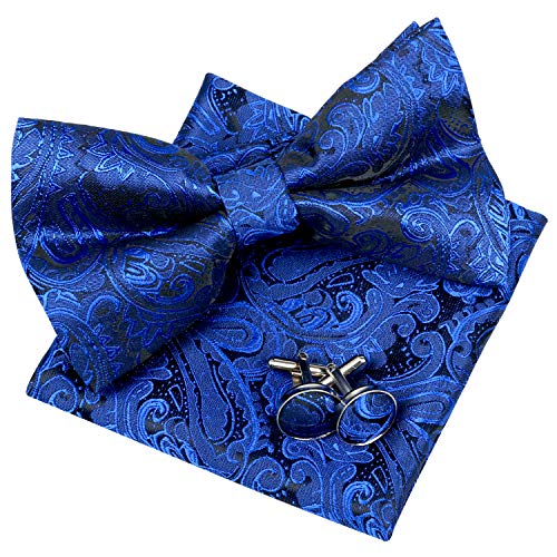 Men's Paisley Pre-tied Bow Tie, Pocket Square and Cufflinks Set #048