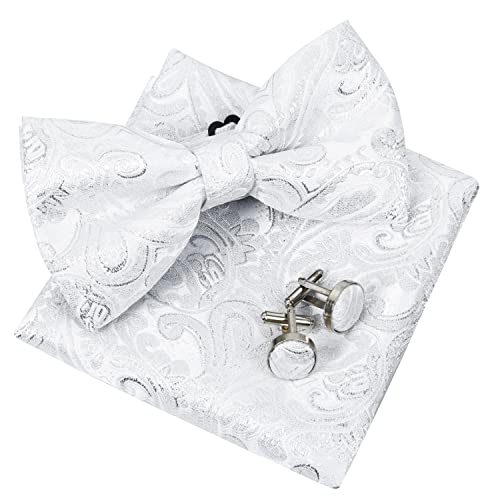 Men's Paisley Pre-tied Bow Tie, Pocket Square and Cufflinks Set #048