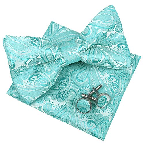 Men's Paisley Pre-tied Bow Tie, Pocket Square and Cufflinks Set #048