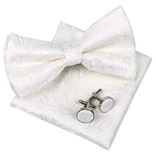 Men's Paisley Pre-tied Bow Tie, Pocket Square and Cufflinks Set #048