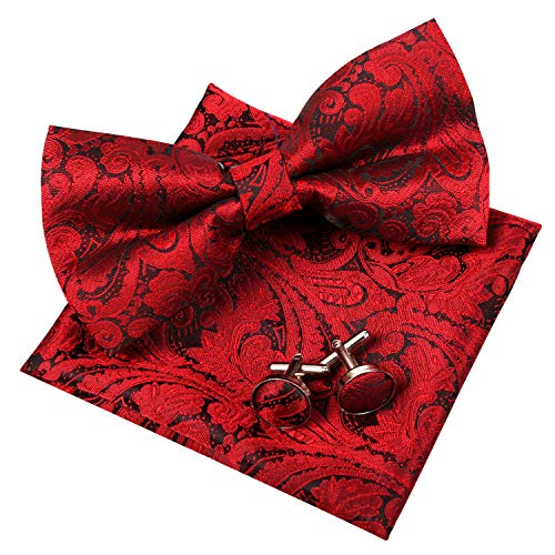 Men's Paisley Pre-tied Bow Tie, Pocket Square and Cufflinks Set #048