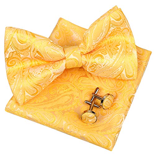 Men's Paisley Pre-tied Bow Tie, Pocket Square and Cufflinks Set #048