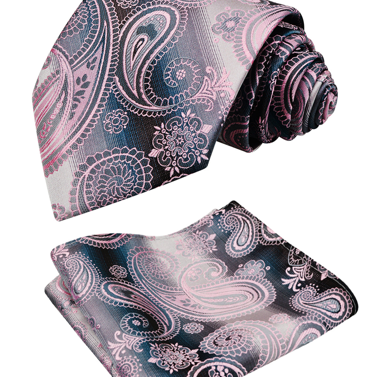 Men's 3.15inches Rose Flower Pattern Tie with Floral Printed Pocket Square Set, 145