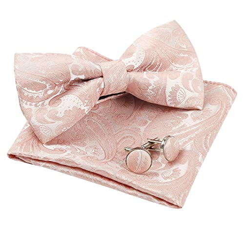 Men's Paisley Pre-tied Bow Tie, Pocket Square and Cufflinks Set #048