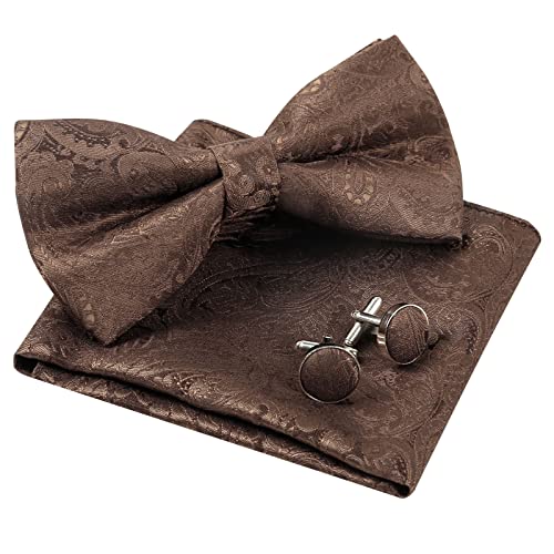 Men's Paisley Pre-tied Bow Tie, Pocket Square and Cufflinks Set #048