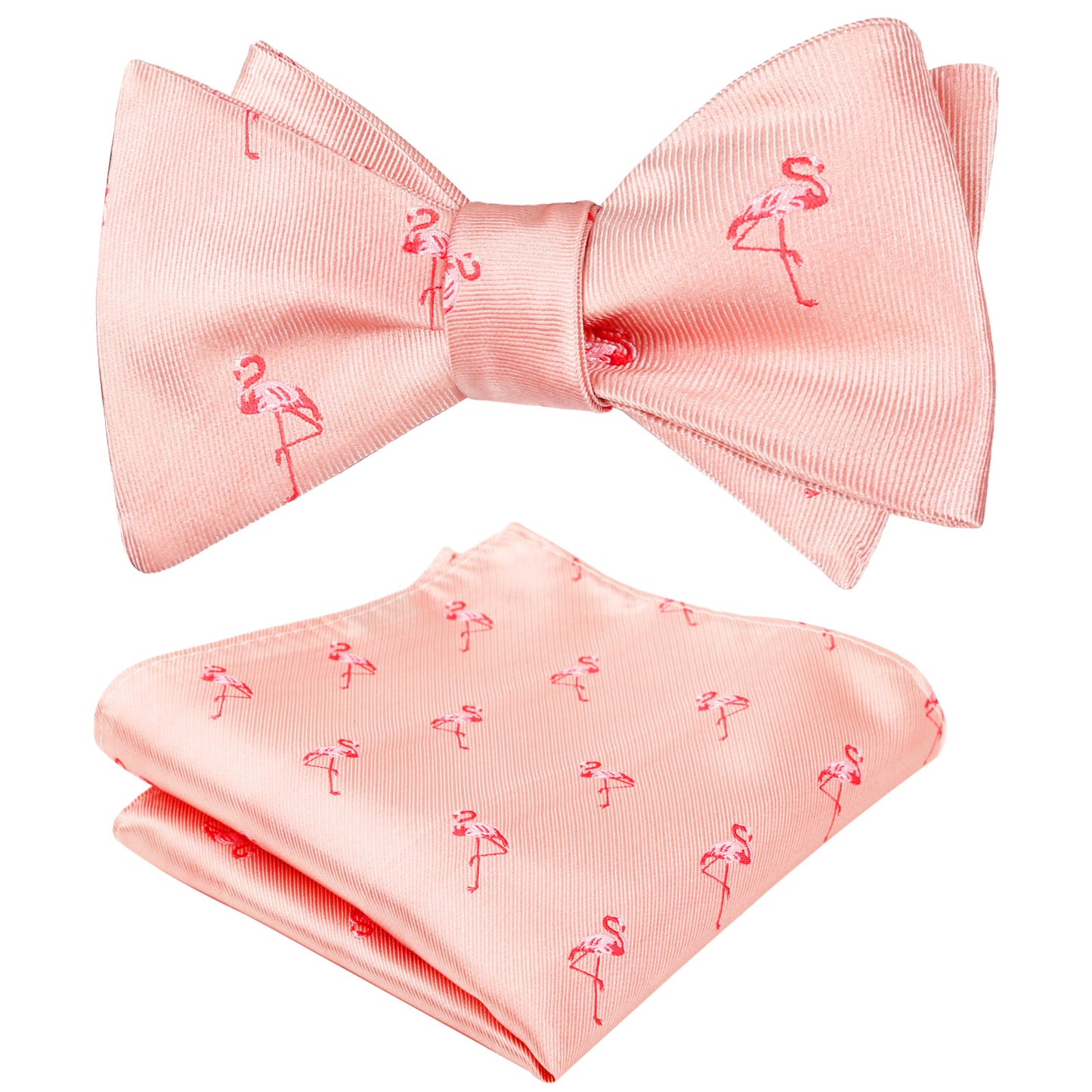 Flamingo Patterned SELF-TIED Bowtie and Hanky for Wedding #047