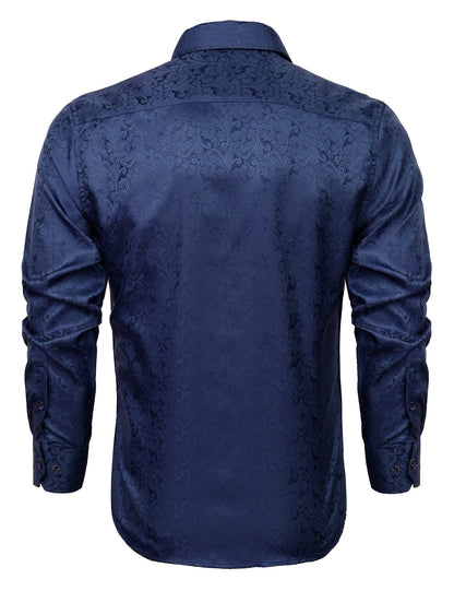 Men's Paisley Jacquard Dress Shirt Classic Slim Fit Button-Down Long Sleeve Shirt, 113-Dark Navy