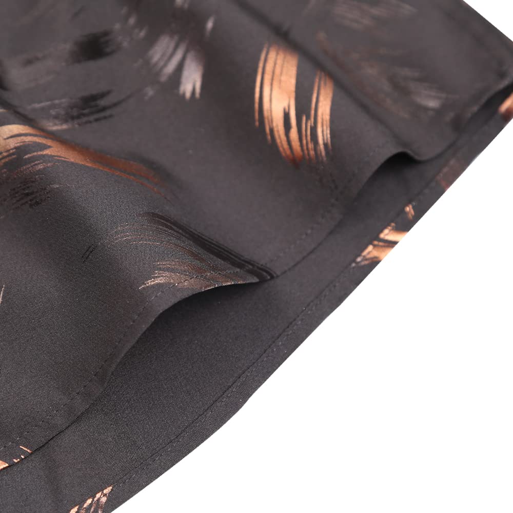 Men's Lapel Bronzing Shirt Casual Slim Fit Shiny Pattern Button-Down Long Sleeve Shirt, 009-Feather
