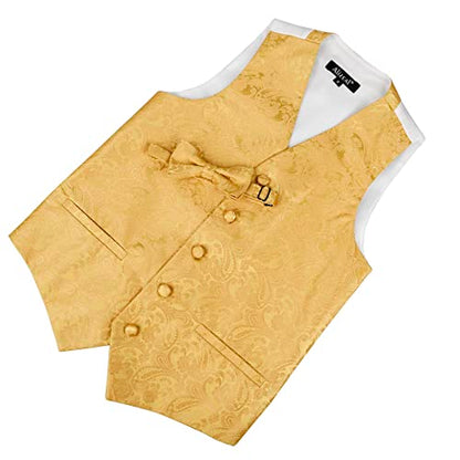Boy's Classic Paisley Bow Tie and Suit Vest Set, 079-Golden Olive