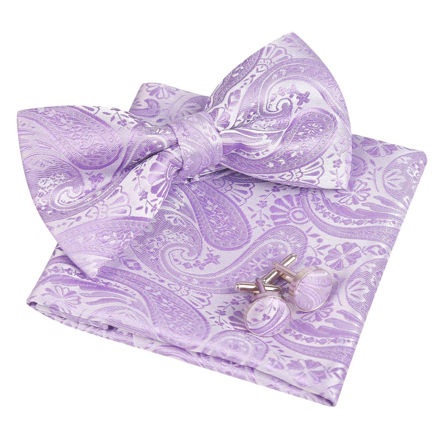 Alizeal Men's Classic Paisley Bow Tie, Hanky and Cufflinks Set, 028