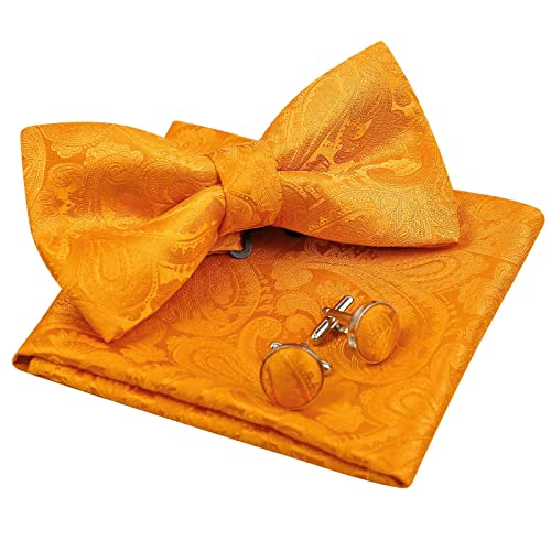 Men's Paisley Pre-tied Bow Tie, Pocket Square and Cufflinks Set #048