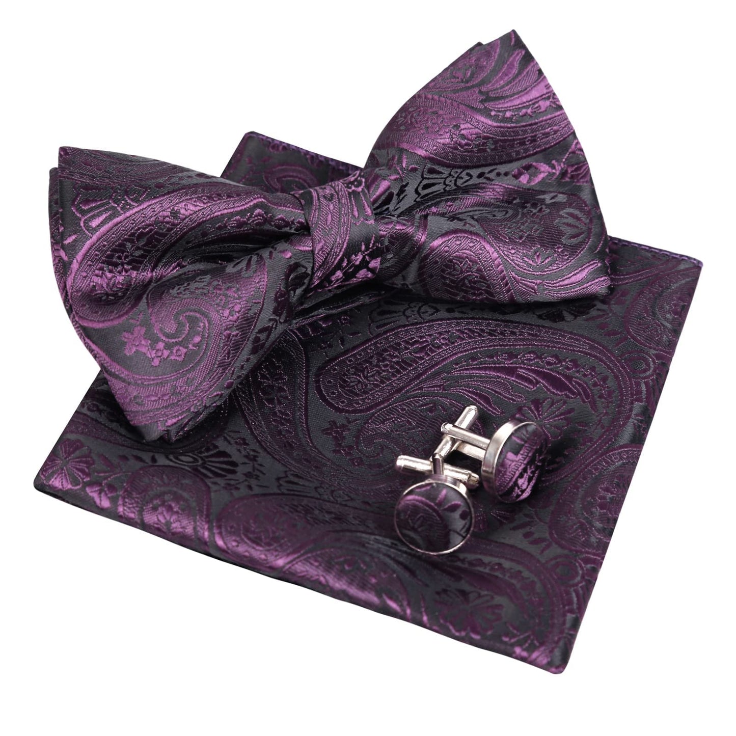 Alizeal Men's Classic Paisley Bow Tie, Hanky and Cufflinks Set, 028