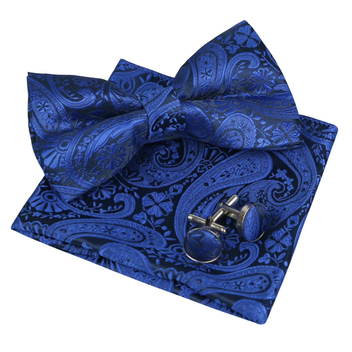 Alizeal Men's Classic Paisley Bow Tie, Hanky and Cufflinks Set, 028