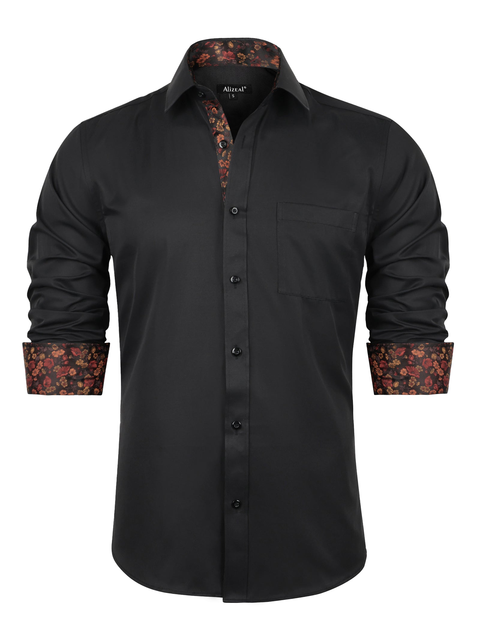 Flower Men's Business Slim Fit Long Sleeve Patchwork Button-Down Dress Shirts