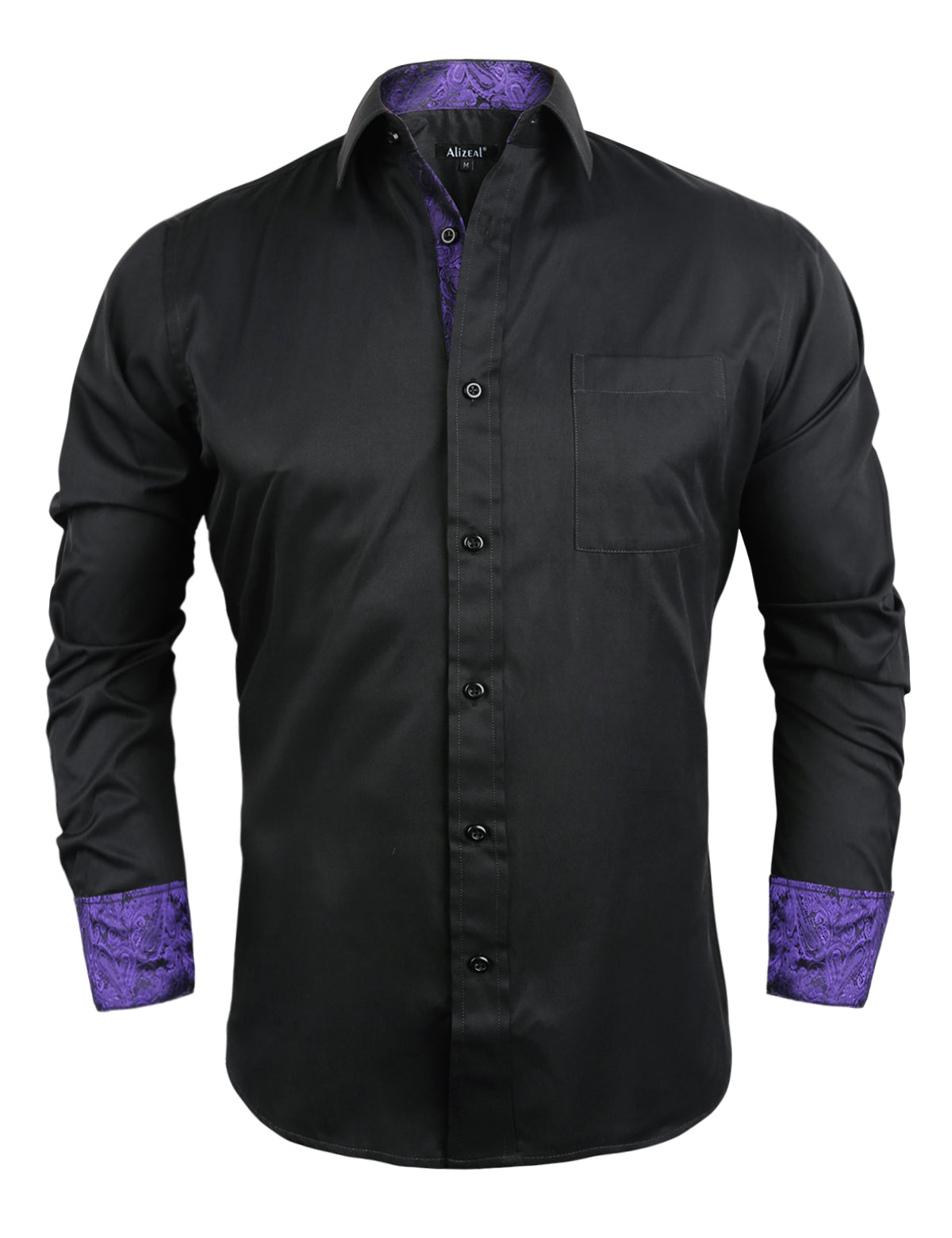 Men's Business Black Series Slim Fit Long Sleeve Patchwork Button-Down Dress Shirts