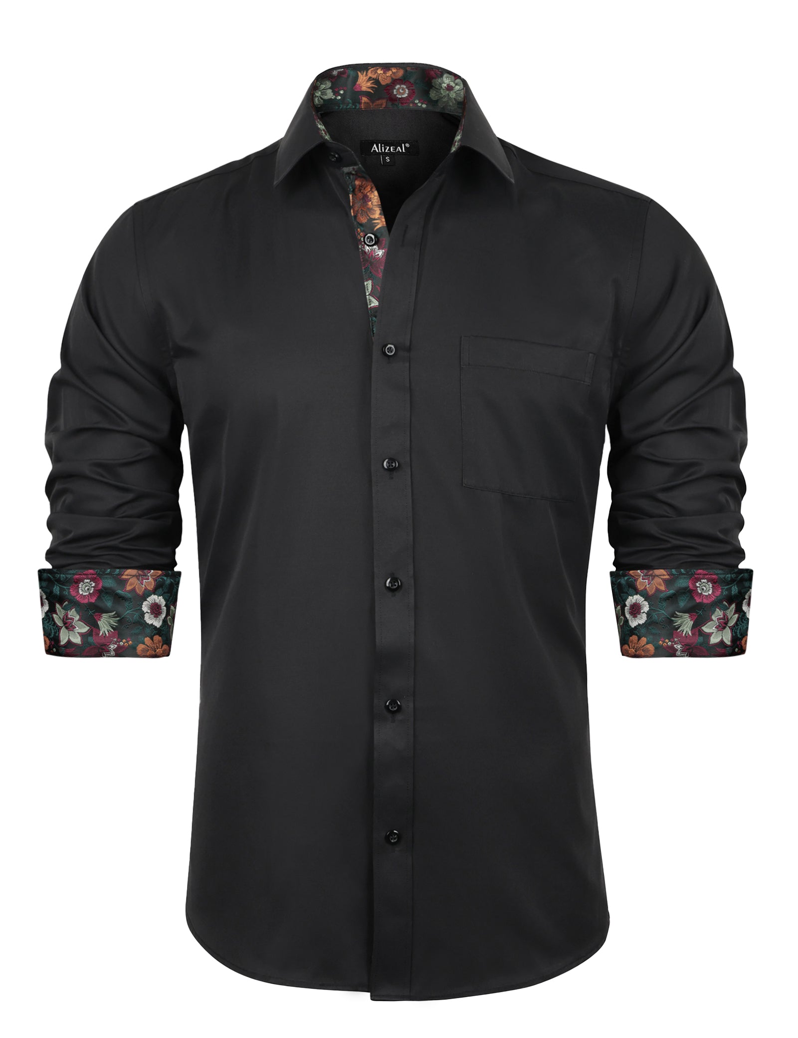 Flower Men's Business Slim Fit Long Sleeve Patchwork Button-Down Dress Shirts